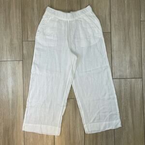 Tahari Essentials Linen Wide Leg Cropped Pants White Pull On Women’s M